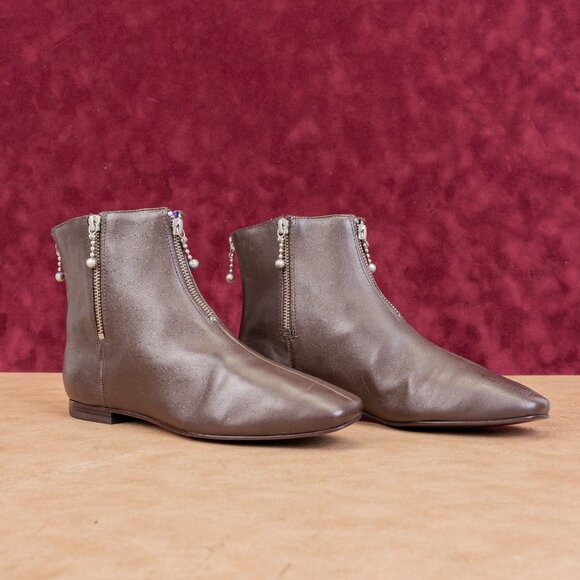 Tory Burch Women Zip Brown Leather Fashion Ankle Boots sz 7.5 - Picture 1 of 9